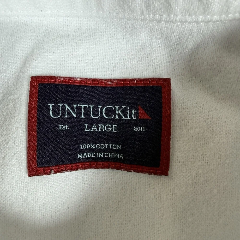 UNTUCKit Shirt Men's Large White Lightweight Flannel‎ Long Sleeve Button Up